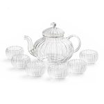 SKLENĚNÁ ČAJOVÁ SOUPRAVA • KONVICE 600 ML + 6 ŠÁLKŮ