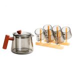 SKLENĚNÁ ČAJOVÁ SOUPRAVA ZATMAVENÁ • KONVICE 500 ML + 6 ŠÁLKŮ + BAMBUSOVÝ STOJAN